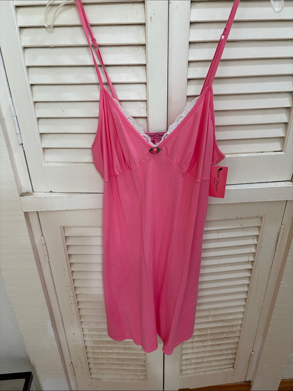 Betsey Johnson Hot Pink Lace-Trim Chemise